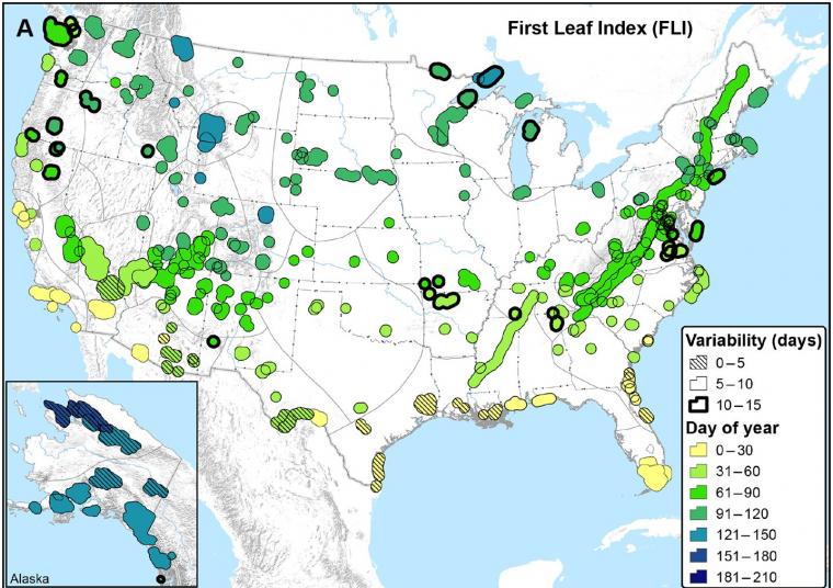 Graphic from manuscript on changes in spring onset in National Parks